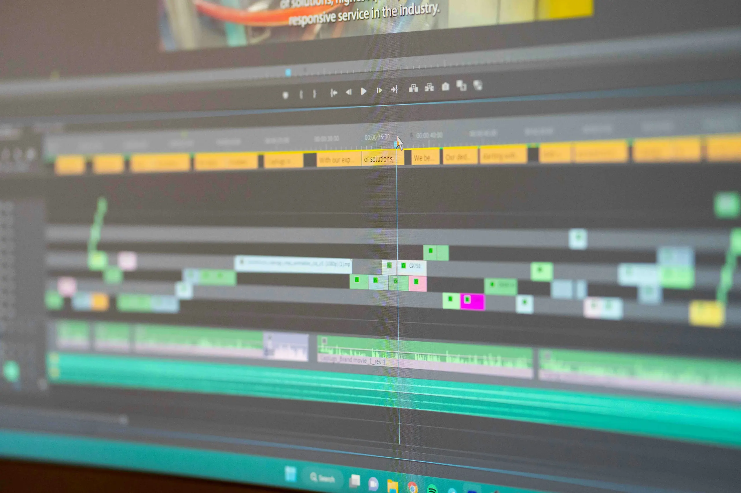 A close-up of a video editing timeline on a computer screen